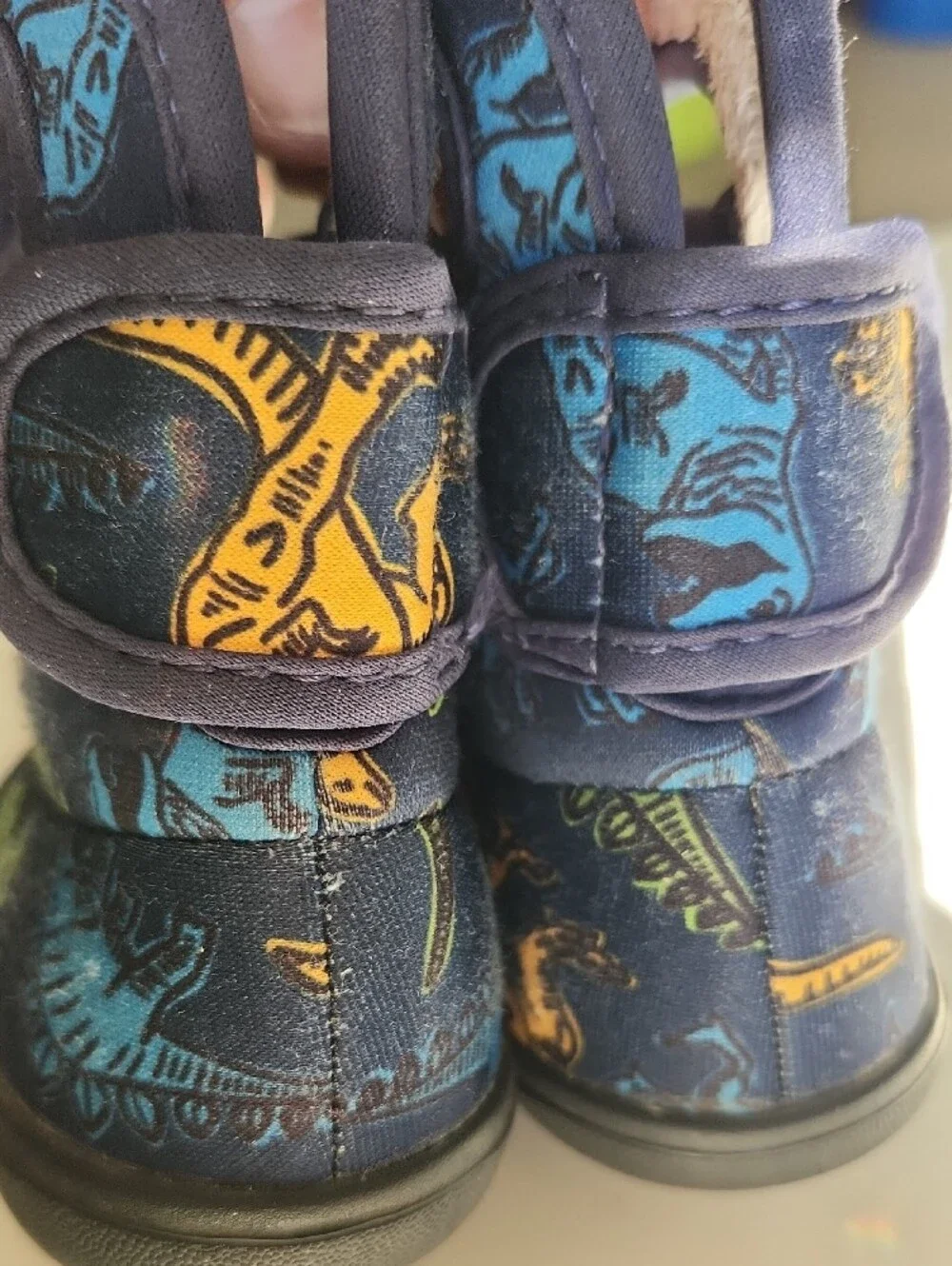 Bogs Navy Kids Rain Boots with Green & Yellow Dino Print